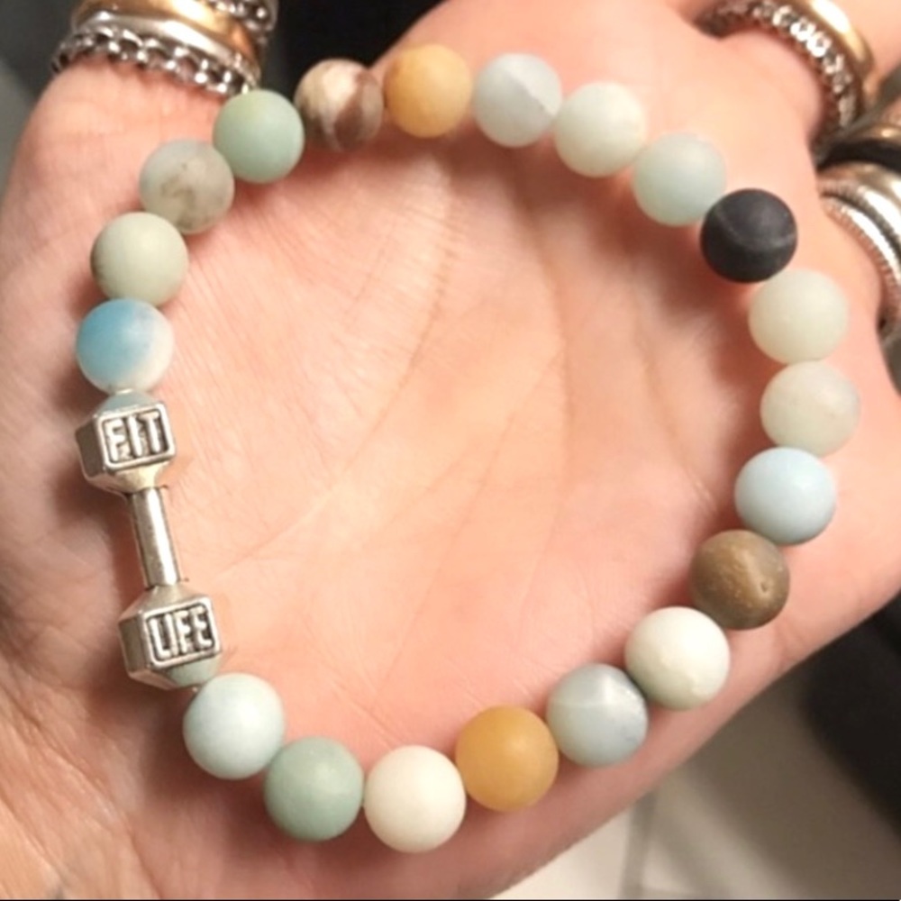 Amazonite silver plated barbell gym bead bracelet